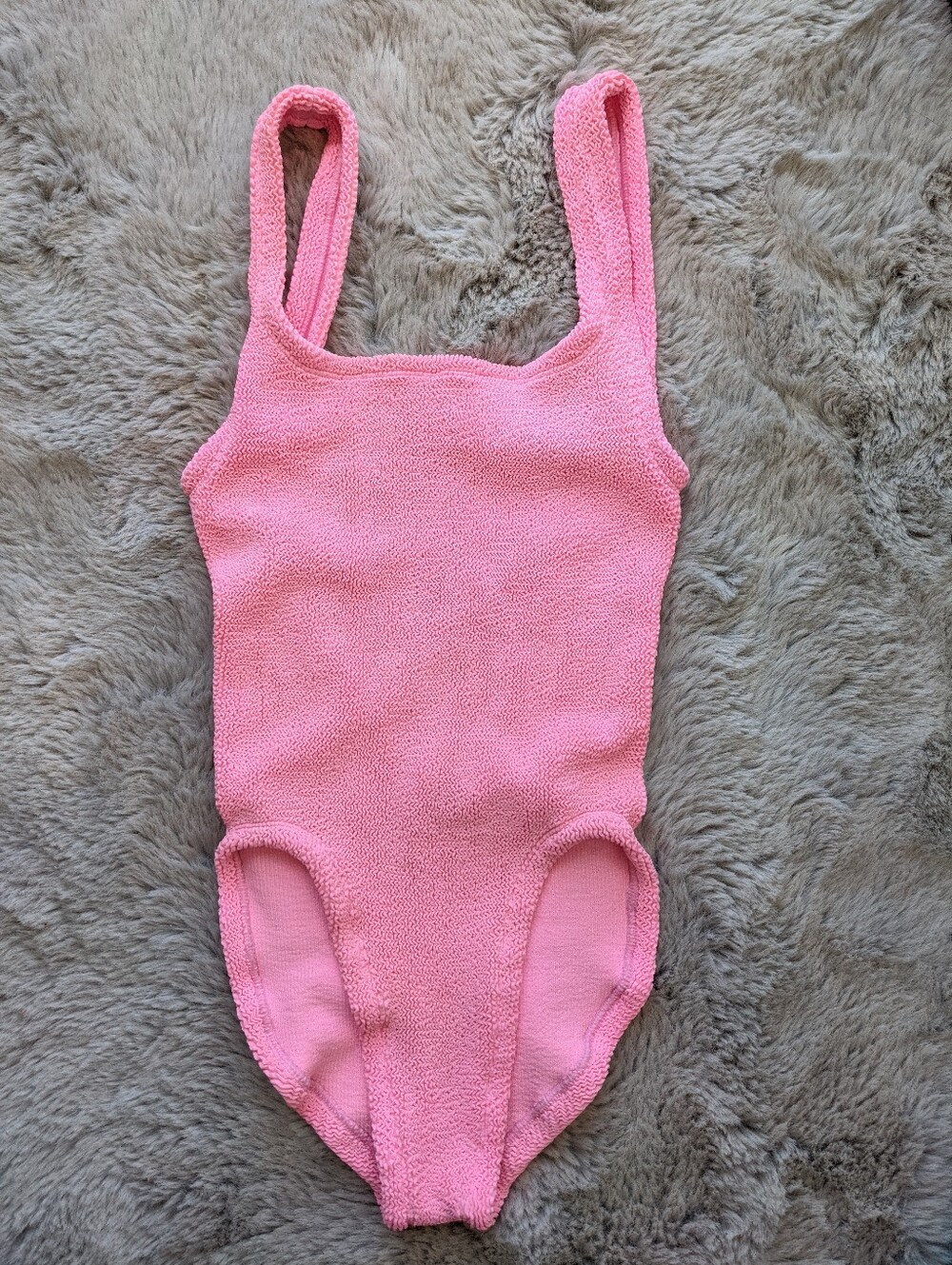 HUNZA G Crinkle Square Neck Bubblegum Swimsuit - Picture 7 of 16